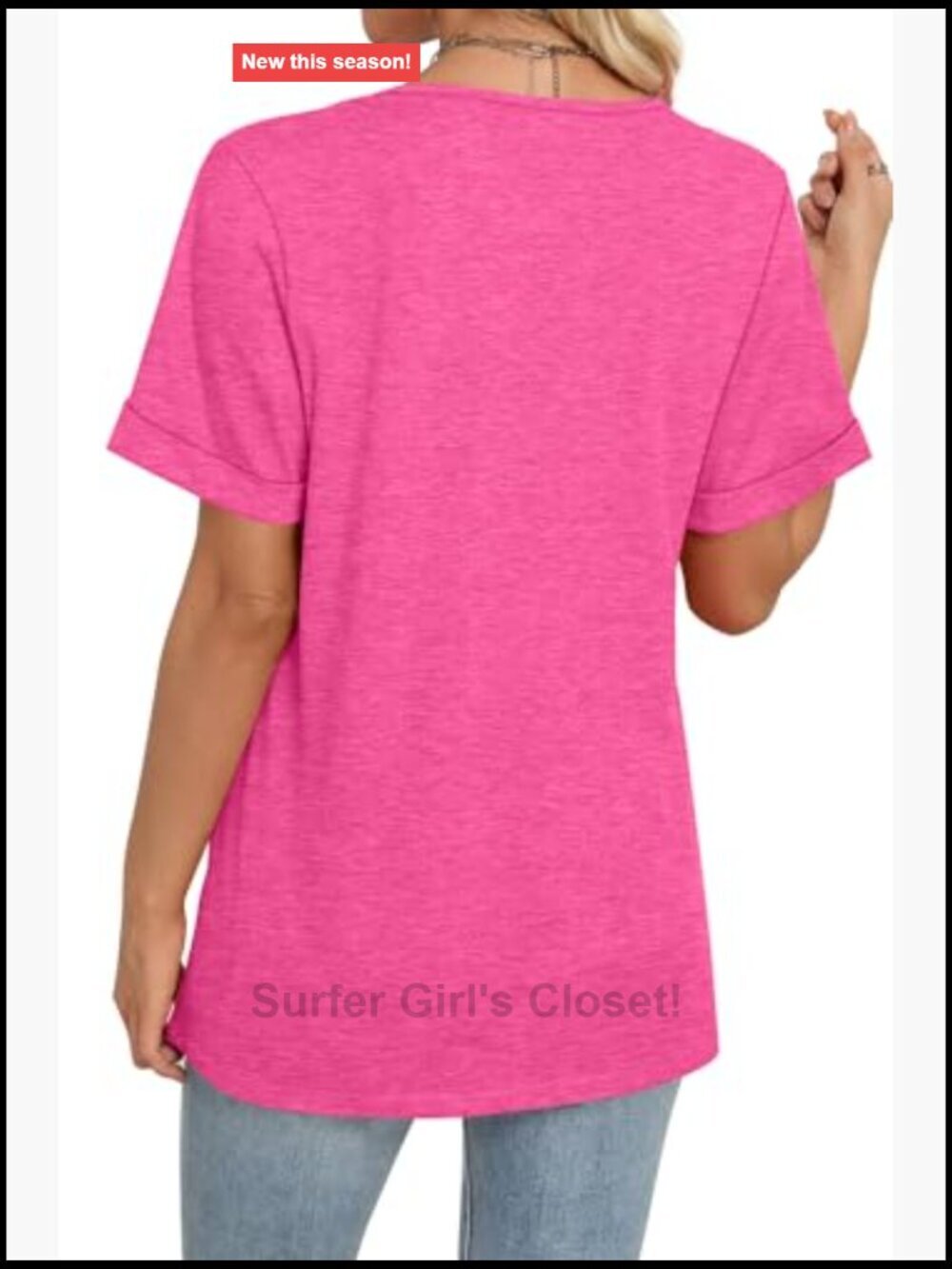 Women's Short Sleeve V-Neck T-Shirt Loose Fit Summer Basic - Picture 5 of 7